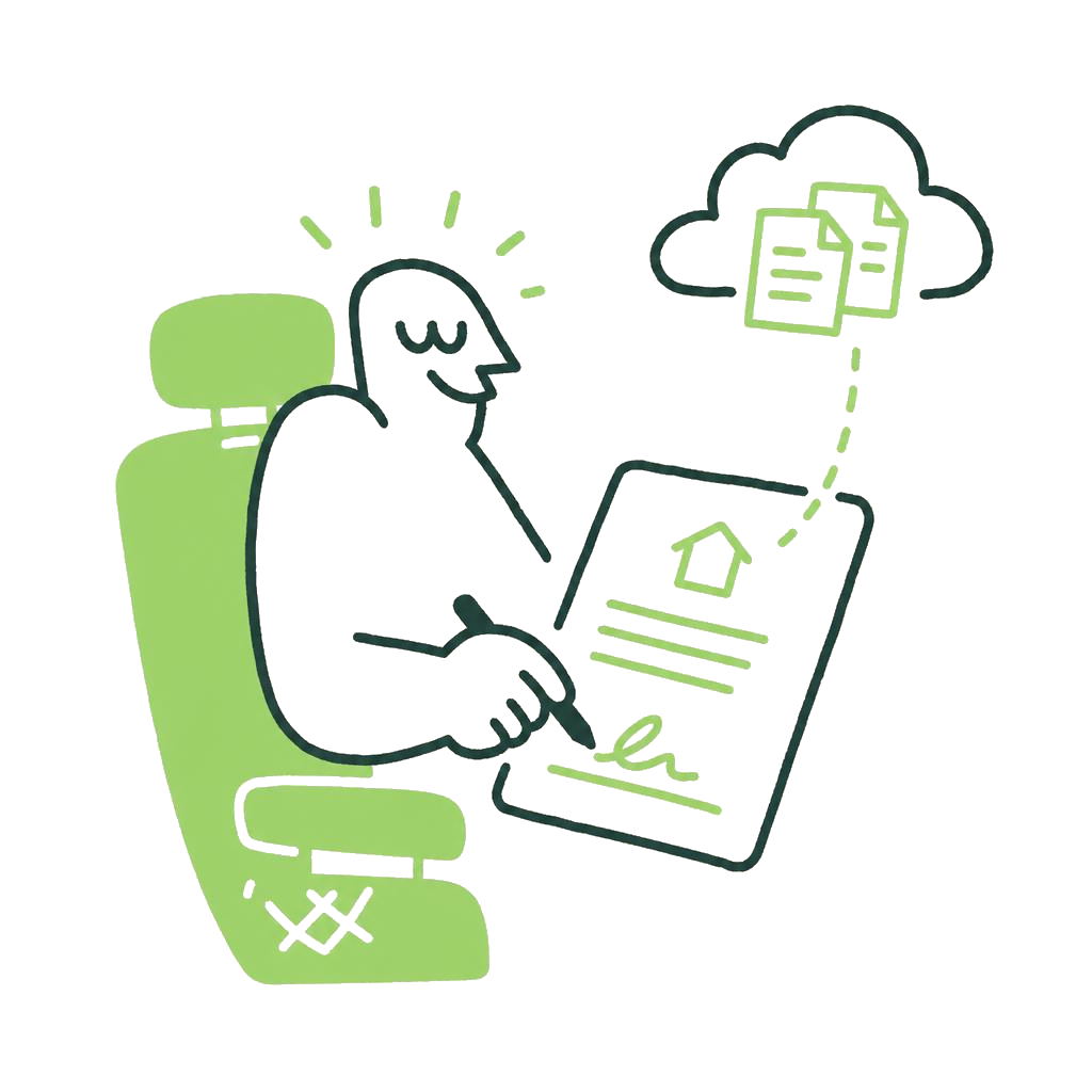 Agent signing a lease digitally with documents uploading to the cloud