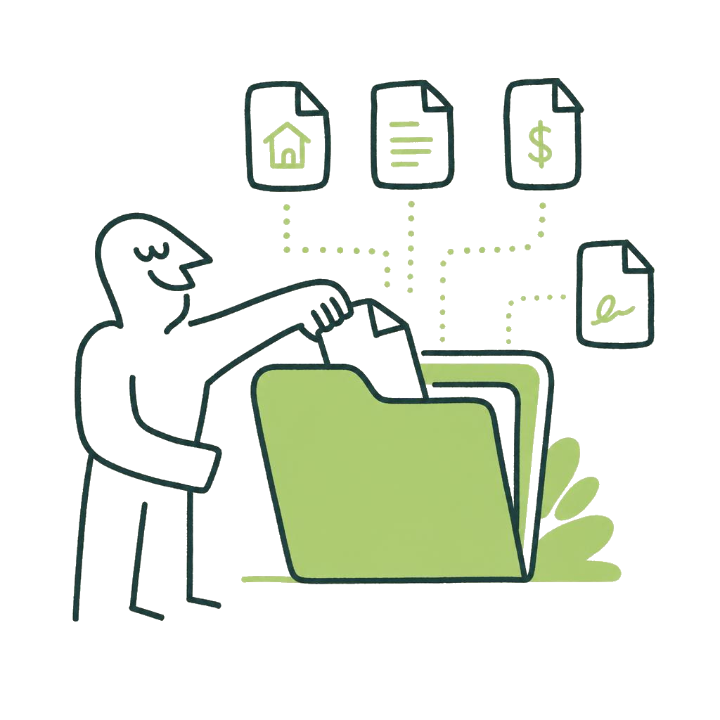 Landlord organizing property documents into a folder