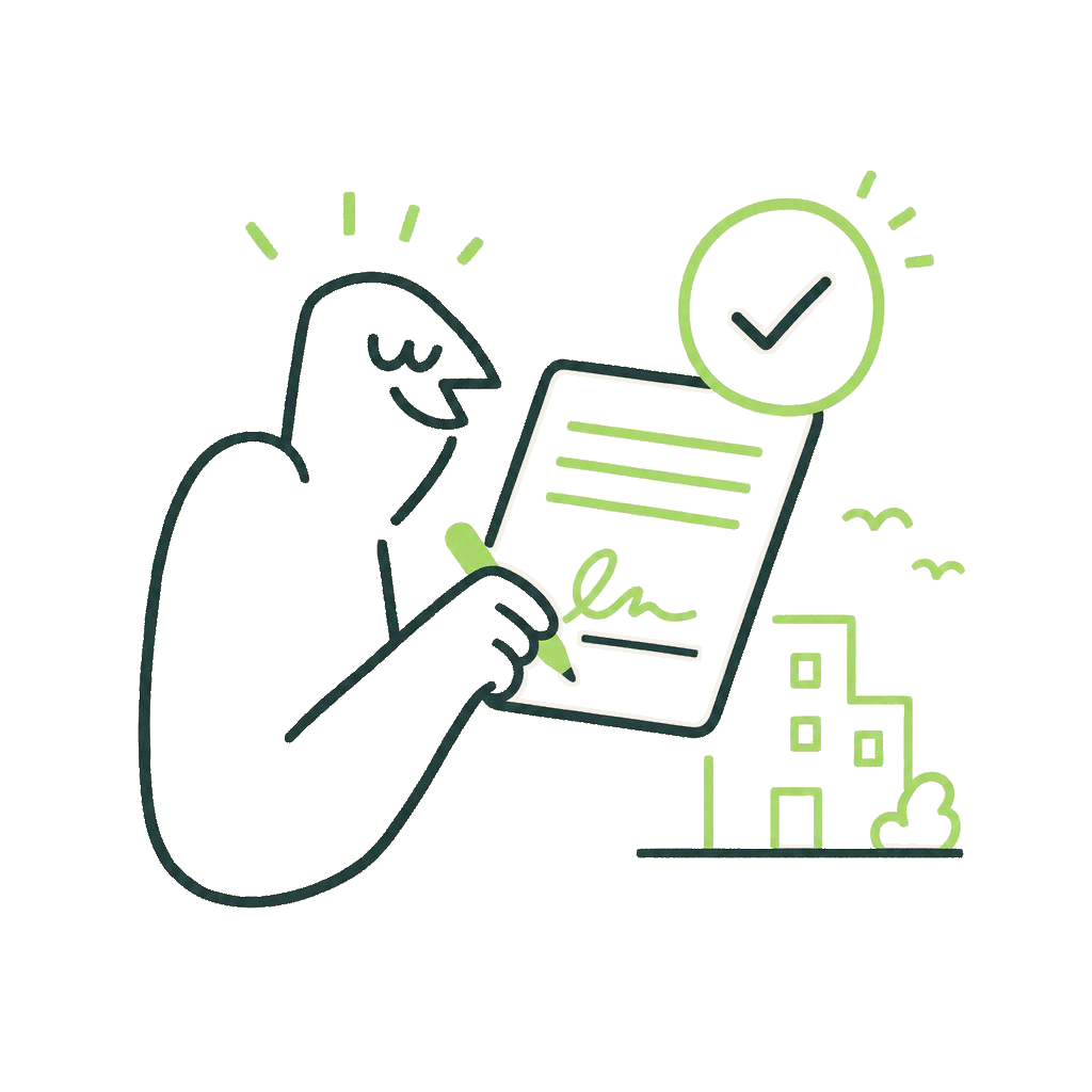 Tenant signing a lease with a checkmark of approval