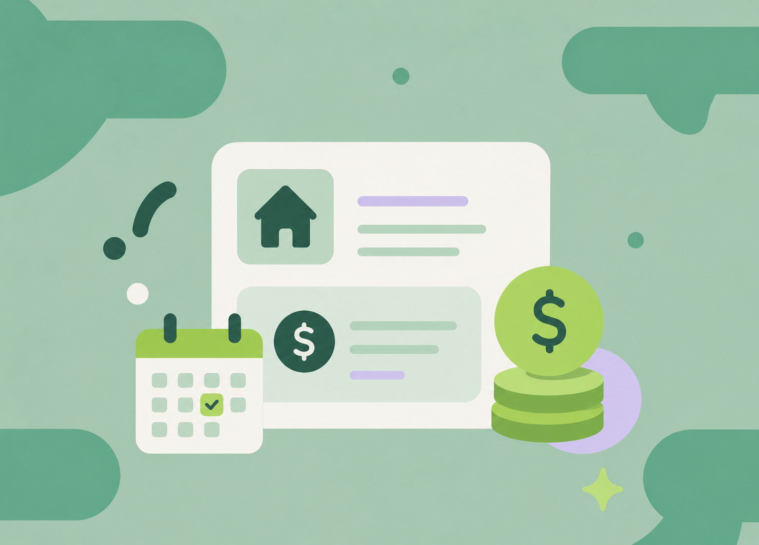 Illustration of rent payment with a calendar and coins